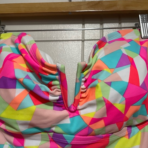 Liz Lange Size med Maternity Multicolor Neon Pink Green Tankini Swim Tube Top - Picture 2 of 4